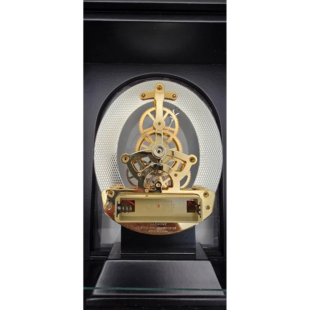 Bombay Company Skeleton Mantle Clock Dark Wood Glass Case Roman Numerals 2004